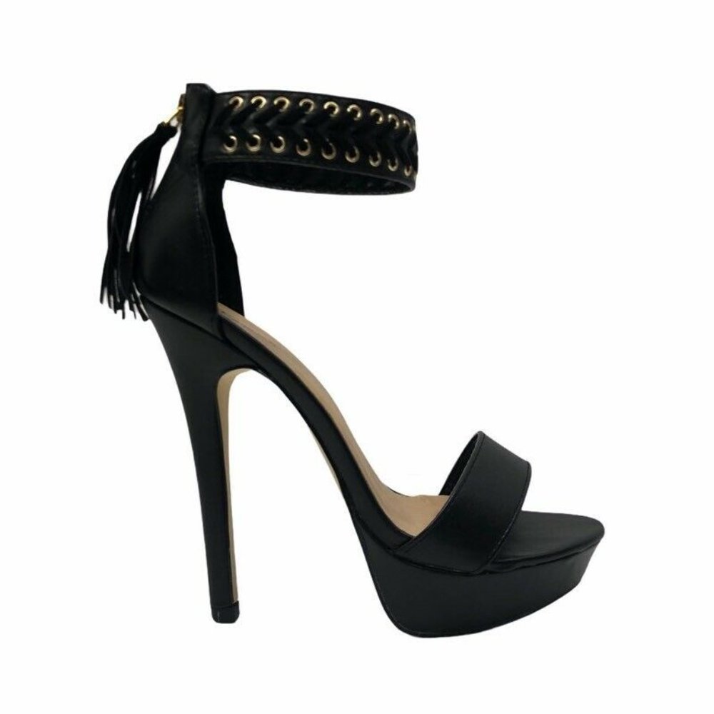 JustFab Tansy Black Heels w Tassel Zipper